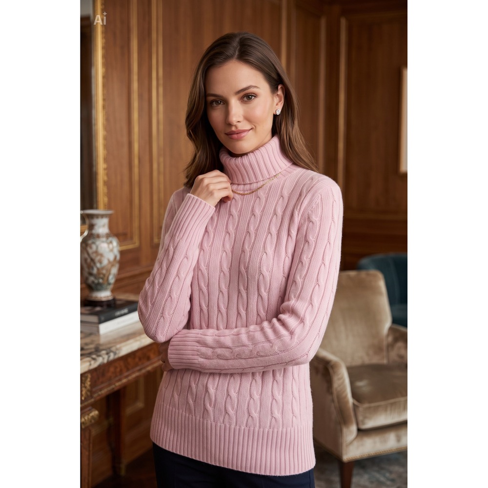 J.Crew Pink Cable Knit Turtleneck Sweater Wool Angora Blend Preppy Size M
